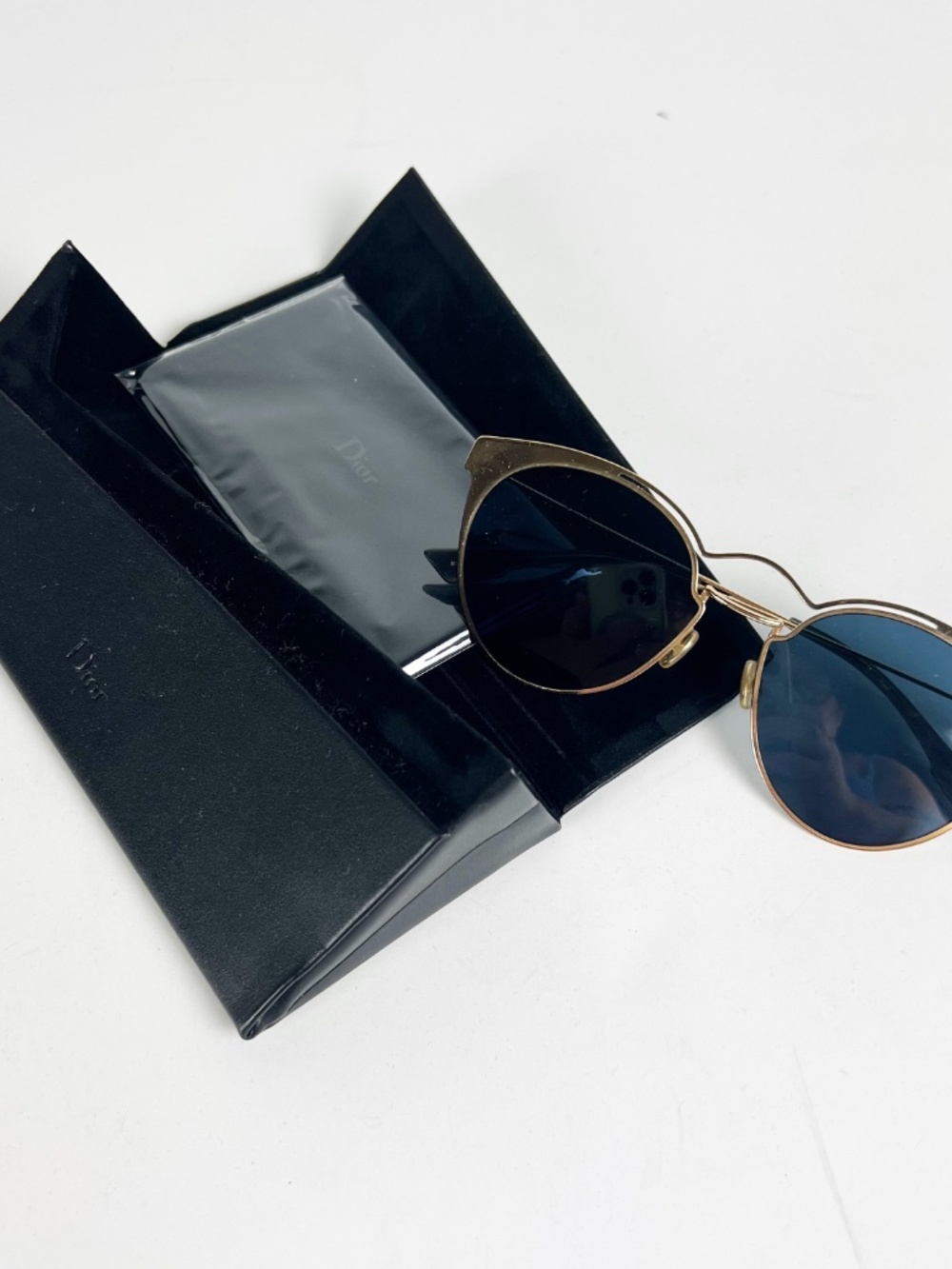 Christian Dior Women's Nebula Cat Eye Round Lenses Blue Gold Sunglasses - Picture 3 of 5